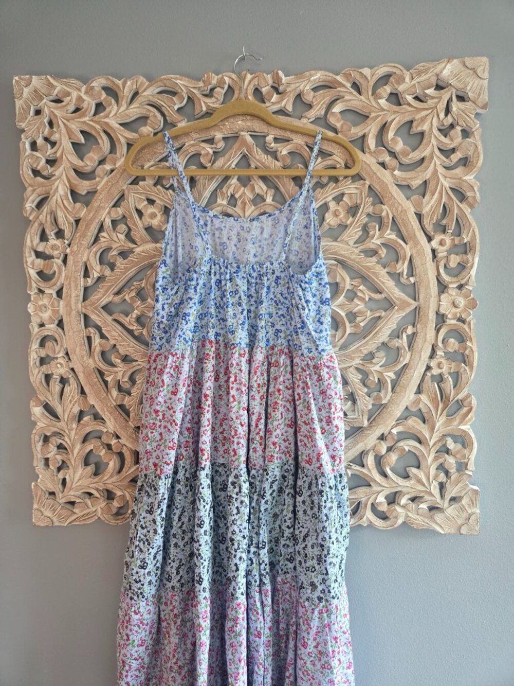 Sacred Threads 100% Cotton  multicolor floral tiered spaghetti strap maxi dress - Picture 5 of 8